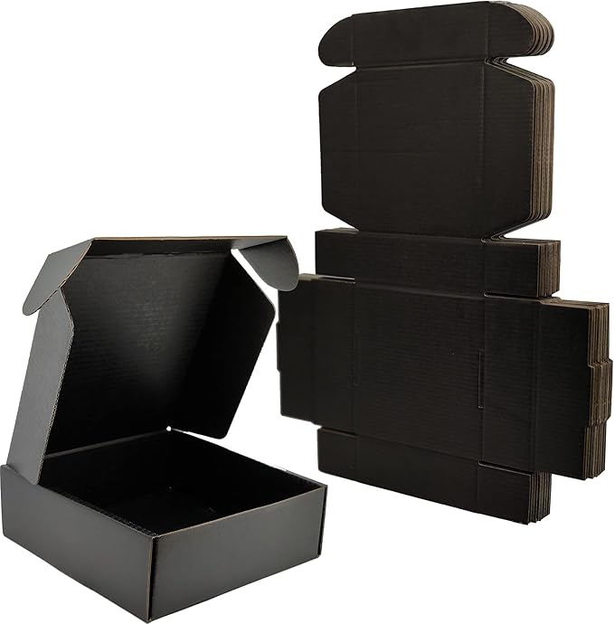 Small Black Shipping Boxes for Small Business Pack of 25-6x6x2 inches Cardboard Corrugated Mailer Boxes for Shipping Packaging Craft Gifts Giving Products