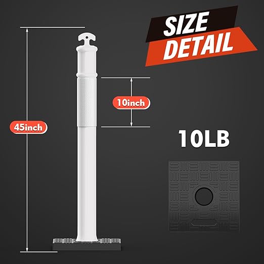 RoadHero 45 Inch Delineator Post with Rubber Base, Heavy Duty White Traffic Delineator Posts Cones with Reflective Collars for Parking Lots, Road Safety, Construction Events 3 Pack