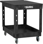 Global Industrial Industrial Service & Utility Cart, Plastic 2 Flat Black Shelf, 44” x 25-1/2”, 5" Rubber Casters