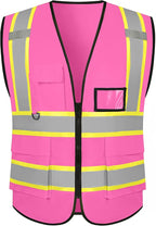 Safety Vest Customize Logo with 5 Pockets & Zipper Reflective High Visibility Vest Class 2 Outdoor Workwear