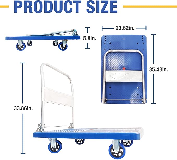 Foldable Push Cart Dolly 660 lbs, Capacity Heavy Duty Moving Platform Trucks Hand Cart with 360° Swivel Wheels for Home Garden Warehouse Garage Workshops