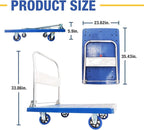 Foldable Push Cart Dolly 660 lbs, Capacity Heavy Duty Moving Platform Trucks Hand Cart with 360° Swivel Wheels for Home Garden Warehouse Garage Workshops