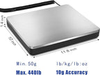 Fuzion Shipping Scale 440lb x 10g Accuracy, Postal Scale with Hold/Tare, Digital Shipping Scale for Packages Small Business, Luggage, Battery & AC Adapter