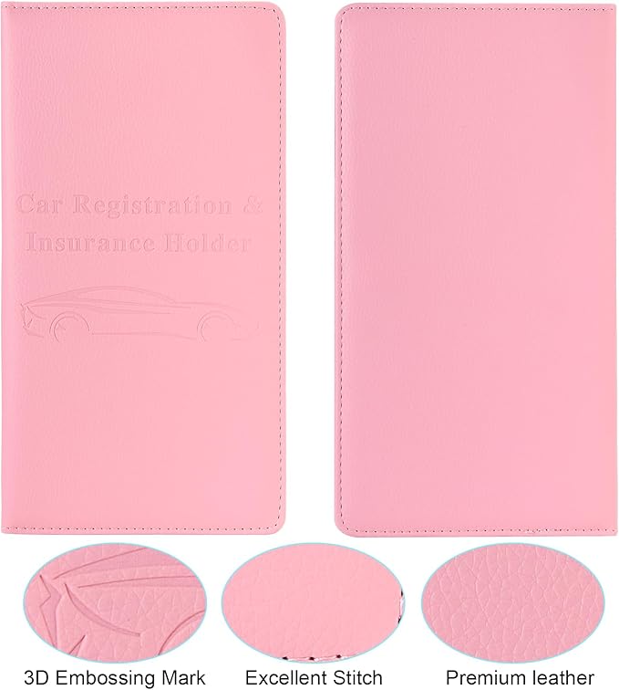 Cacturism Car Registration and Insurance Holder, Car Accessories Vehicle Glove Box Car Organizer Women Car Accessories with Magnetic Shut for Cards, Essential Document, Driver License, Pink