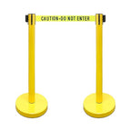 VIP Crowd Control Retractable Belt Stanchion Queue Safety Barrier Set, 36" Ht, 78" Belt (2 YEL Posts Caution Belt)