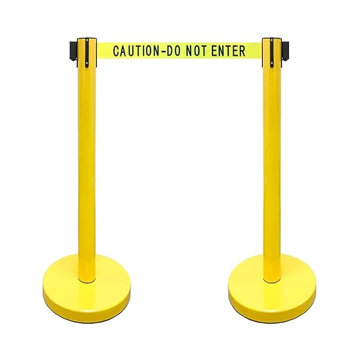 VIP Crowd Control Retractable Belt Stanchion Queue Safety Barrier Set, 36" Ht, 78" Belt (2 YEL Posts Caution Belt)