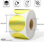 MFLABEL 2" Round Holographic Thermal Labels - 400pcs Gold Waterproof Sticker Roll for Small Business Logo, Compatible with MUNBYN/Rollo/Phomemo (Not for Dymo/Brother)