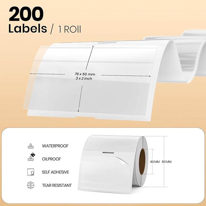 Clear Thermal Labels Vinyl 2 × 3 Inch Self-Adhesive Rectangle Stickers Roll Waterproof Printer Direct Decals Package Seal for QR Code Envelope Office Retail Home 300 PCS
