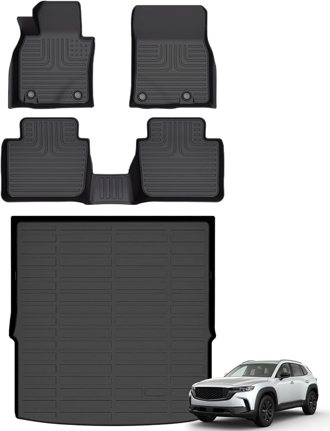Hutisya-Floor Mats & Cargo Liner Set Fit for Mazda CX-50 2023-2025(Not for Hybrid) All Weather Protection Anti-Slip & Durable TPE Full Set Liners Automotive Accessories-Black