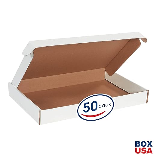Box USA 17" Deluxe Shipping Boxes 17 1/8"L x 11 1/8"W x 2"H, 50-Pack - White Box Mailers for Packaging, Storage, Gifts or Bulk Business Orders