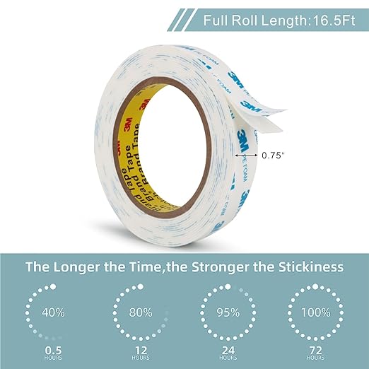 3M Double Sided Tape 0.75"×16.5Ft 2 Pack PE Foam Tape Removable Adhesive Tape Heavy Duty Waterproof for Home Office Decor Crafts Arts DIY Paint Picture Poster