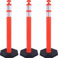 Traffic Delineator Post Cones with Heavy-Duty Octagonal Rubber Base, Channelizer Post Kit for Road Construction Work, Traffic Guidance, Garage Parking, Crowd Control (3, 45")