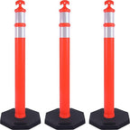 Traffic Delineator Post Cones with Heavy-Duty Octagonal Rubber Base, Channelizer Post Kit for Road Construction Work, Traffic Guidance, Garage Parking, Crowd Control (3, 45")