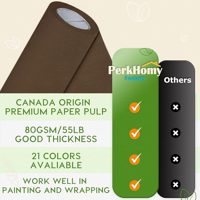PerkHomy 17.8" x 1,440" (120') Coffee Kraft Paper Roll for Craft Bulletin Board Paper Art Table Covering Crafting Gift Wrapping Bouquet Packing Parcel 80GSM 55LB (Coffee, 17.8" x 120')
