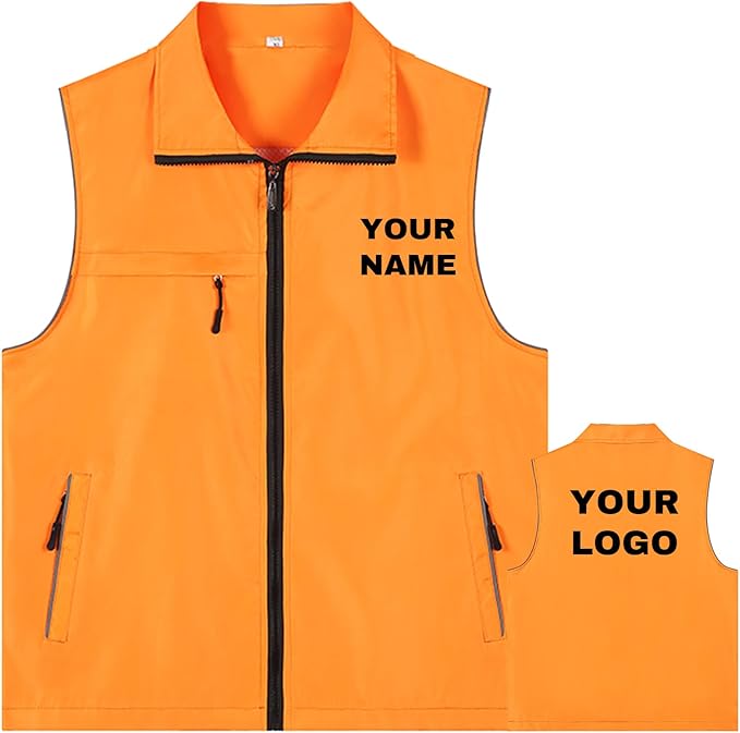 YOWESHOP Lightweight Zip-Up Safety Vest with Pockets for Outdoor Activities,Custom Logo Sleeveless Windbreaker