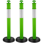 VEVOR 3 Pack Traffic Delineator Posts, 48 inches Traffic Safety Cones with Fillable Base and Reflective Strips, Heavy Duty Delineator Posts for Construction Site, Parking Lot, Crowd Control, Green