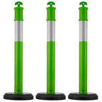 VEVOR 3 Pack Traffic Delineator Posts, 48 inches Traffic Safety Cones with Fillable Base and Reflective Strips, Heavy Duty Delineator Posts for Construction Site, Parking Lot, Crowd Control, Green