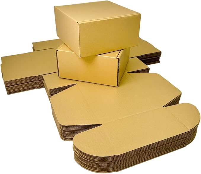 10 Pcs 9.8 x 9.8 x 4 inches Large Size Corrugated Cardboard Gift Boxes Recyclable Shipping Boxes for Mailing & Holidays, Wedding, Birthday, Gifts Packaging (Gold, 9.8 x 9.8 x 4")