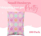 14.5x19 Designer Poly Mailer 100 Pack Heavy Duty Waterproof Self Seal Shipping Bags for Small Business Large Mailing Envelopes Bulk Tear Resistant Cute Packaging Smiley Face