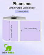 Phomemo Circle Labels for M110/M110S/M120/M200/M220 Label Maker, 1.96" x 1.96"（50x50 mm） Round Thermal Label for Barcode Labels, DIY Logo Design, Purple