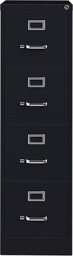 Commercial 4 Drawer Letter Width Vertical File Cabinet, 22" Deep - Black