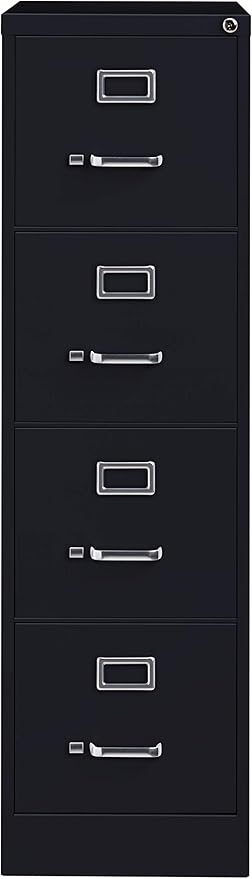 Commercial 4 Drawer Letter Width Vertical File Cabinet, 22" Deep - Black