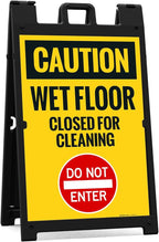 Caution Wet Floor Closed for Cleaning Do Not Enter Sidewalk Sign Kit, 24x36 Inches, with A Frame Stand, Made in USA