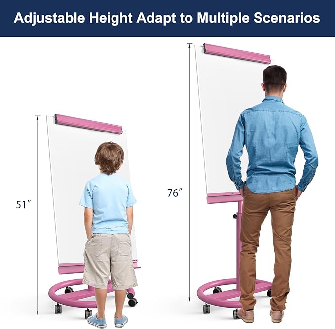 TSJ OFFICE Mobile Whiteboard Magnetic - 40 x 26 Inches Dry Erase Board on Wheel with Stand Flipchart Easel Height Adjustable, Violet