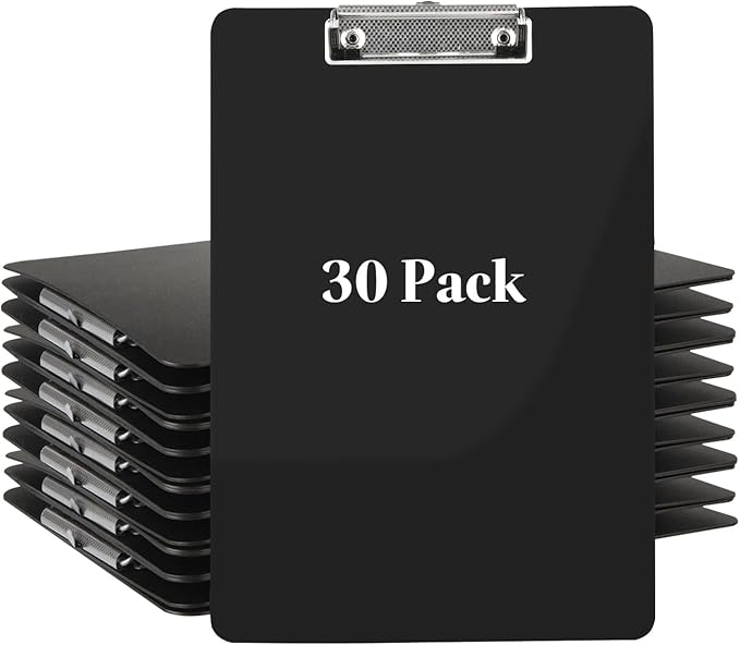 CertBuy 30 Pack Black Clipboards, Black Plastic Clipboards, Plastic Office Clipboard 12 x 8.7 Inch Letter Size for Classroom, Teacher, School, Home, Office Supply