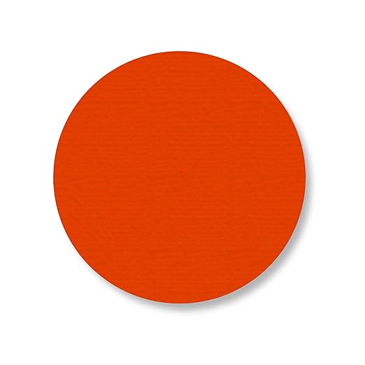 Mighty Line 5.7" Solid Dot Shaped Floor Marking Tape for Safety, Caution, Warning, Heavy-Duty, Peel and Stick, Adhesive Circle Spots, Industrial Quality, Orange, Pack of 100