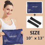 UNI-GO Gel Ice Packs for Injuries Reusable, Gel Cold Pack (10" x 13") with Two Straps, Cold Compress Pack for Back, Shoulders, Legs, Knees, Sciatica & Muscle Pain. (Blue-A)