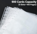 HERKKA Trading Card Sleeve Pages, 100 Pack 9 Pocket Album Pages 11 Holes Fit 3 Ring Binder