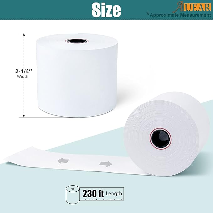 AUEAR, Thermal Cash Register POS Paper Rolls, 2 1/4" x 230' - BPA Free (100 Pack)