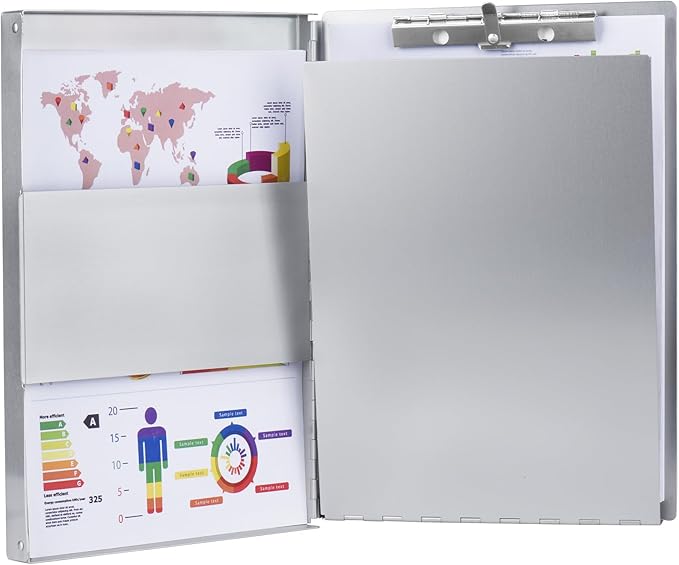 ZCZN Aluminum Clipboard with Storage and Clip Recycled, Clipboard Folder, Sturdy Letter Size Recycle Metal Form Holder for Business Office Medical Professionals, Letter Size (Silver)