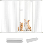 Lumizone Extra Tall Cat Gate 55.12" High Pressure Mounted Extra Wide 2025 New (17 Sizes) 1.37" Gap No Drilling Auto-Close One-Handed Operation Tall Pet Gate for Dogs(White, 55.12" H x 71.85"-75.97" W)