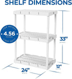 Gracious Living 3 Shelf Knect-A-Shelf Solid Light Duty Storage Unit 12 x 24 x 33 Organizer for Home, Garage, Basement & Laundry, White