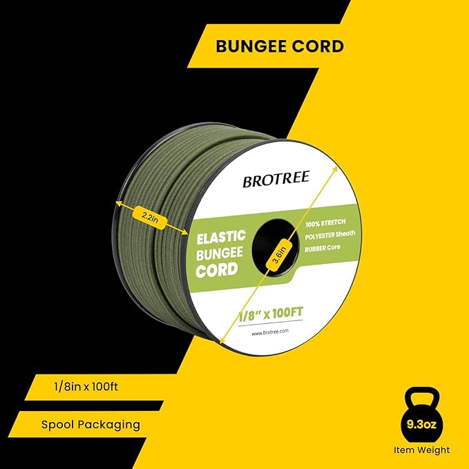 Bungee Cord Elastic Shock Cord 1/8" x 100' Bungee Rope for DIY, Tie Downs, Kayak and Outdoor - Army Green