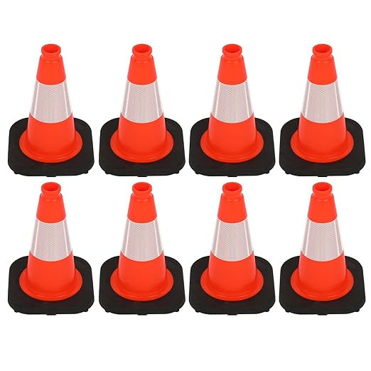 8 Pack 12 Inch Orange PVC Traffic Cones Black Base Stable Durable, Sport Training Soccer Practice Kids Safety Markers Indoor Outdoor Use (8, Orange, 12 Inch)