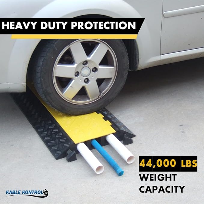 Kable Kontrol Atlas Heavy Duty Cable Protector Ramp - 3 Channel Bulk Wholesale Pallet - 10 Pcs - 36” Long Black & Yellow – 44000 Lbs Capacity - Rubber Speed Bump Wire Protector Cord Cover – CP9986