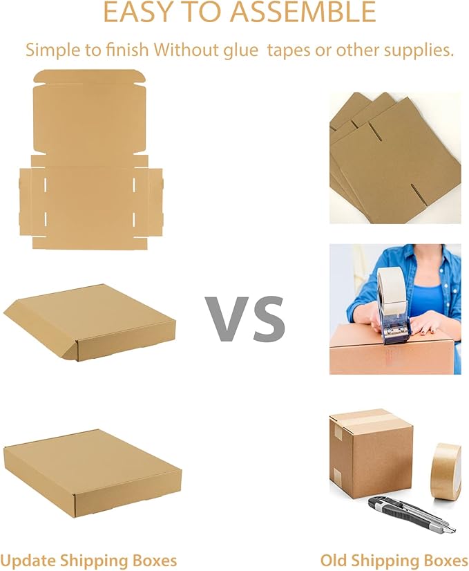 Trwcrt Shipping Boxes 13x10x2 Set of 20, Corrugated Cardboard Box for Packing Small Business, Brown