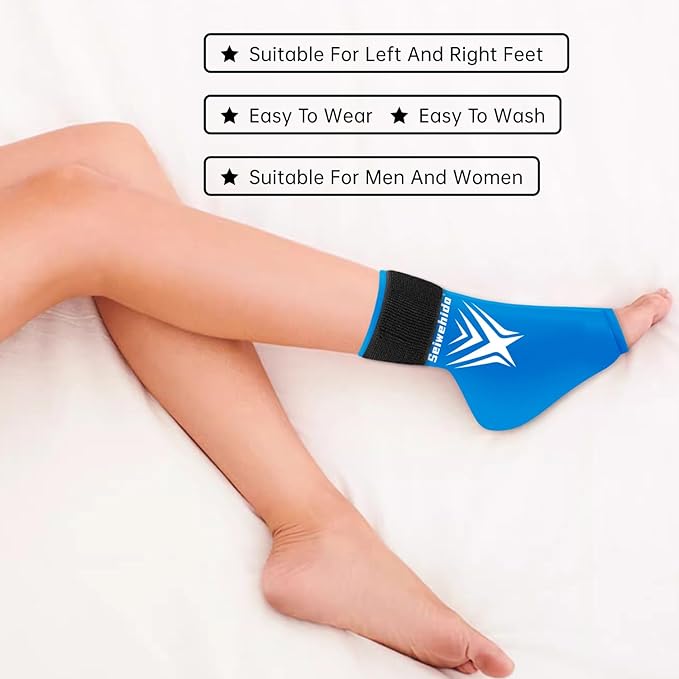 Foot Ankle Ice Pack Wrap for Swelling,Reusable Gel Ice Pack for Sprained Ankle Injuries,Cold Therapy Sleeves Compression for Plantar Fasciitis Relief, Achilles Tendonitis, Sore Feet & Heel (Blue)