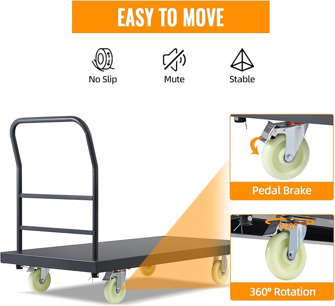 Heavy Duty Platform Truck, Industrial Panel Truck Cart 360 Degree Swivel Wheels, Flatbed Cart Add Reinforcing Steel Bar with 2500 Lbs Capacity, 47X 24 Inch