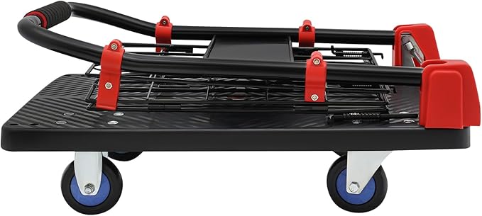 Foldable Hand Truck, 330LBS Dolly Folding Push Cart with Removable Cage, 4-Inch TPR Wheels Convertible Cart Dolly for Moving, Heavy Duty Folding Platform Truck with Mesh Panel