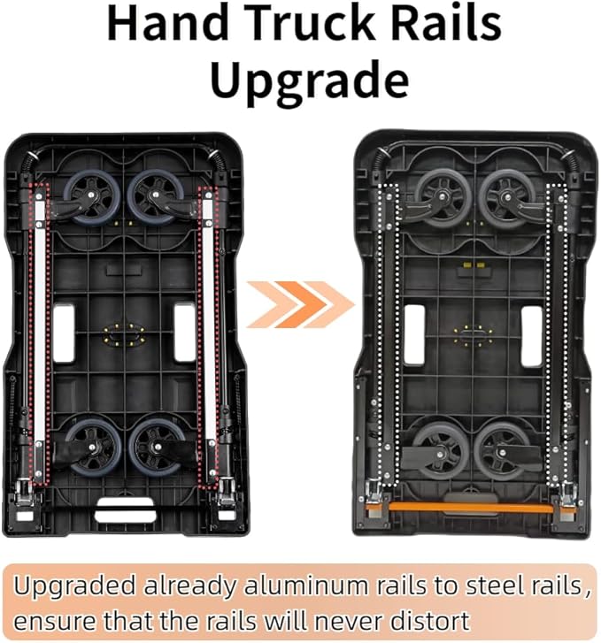 Folding Hand Truck, 330 Lbs Heavy Duty Luggage Cart, Portable Push cart Dolly with Adjustable Handle for Auto, Luggage, Personal, Travel, Moving Shopping and Office Use