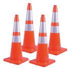 Traffic Safety Cones with Reflective Collars, Orange Construction Cone, Restorable Parking Cones, Heavy Duty Road Cones for Parking Lot, Traffic Control, Driveway Road Parking (4, 28 inch)