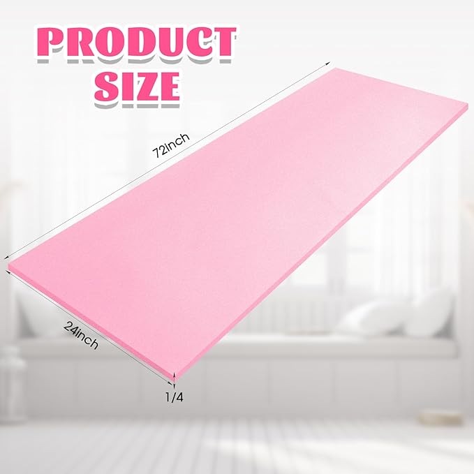 Amylove Polyurethane Foam 1/4" x 24" x 72" High Density Cushion Upholstery Foam Sheet for Seat Replacement DIY Projects Chairs Headboards Sofas Home(Pink)
