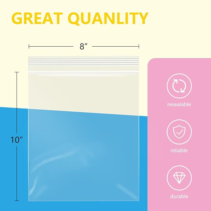iMailer - 500 Pcs- 8" x 10" Plastic Zip Poly Bags- Clear Resealable Zip Bag for Art Prints, Brochure, Photoes, Handicraft Gift