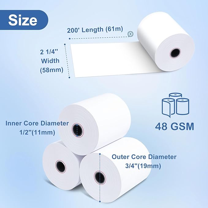 50 Rolls Thermal Receipt Paper Rolls 2 1/4 X 200, Fits All Pos Cash Registers, BPA Free Thermal Paper Rolls For Clover POS Cash Register Printers,Thermal Paper Receipt Roll By Pony Packaging