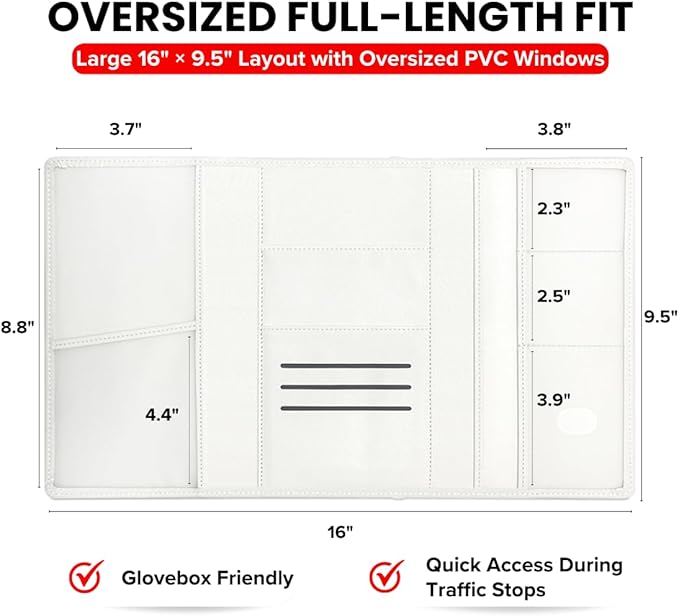 LINTRU Car Registration and Insurance Holder Trifold, Oversized Fit with Reinforced Construction, Matte PU Leather Vehicle Glove Box Organizer for Documents, Car Accessories for Men and Women