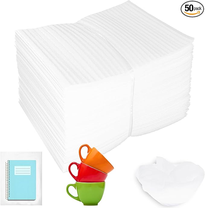 50 Pack 6''x8'' Cushion Foam Pouches, Moving Supplies for Dishes, Packing Foam for Dishes & Cups, Glass Packing Paper and Plate Protectors for Moving Fragile Items (150x200x1MM)